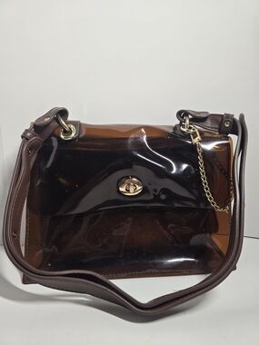 Brown Transparent Crossbody Bag with Gold Turn-Lock